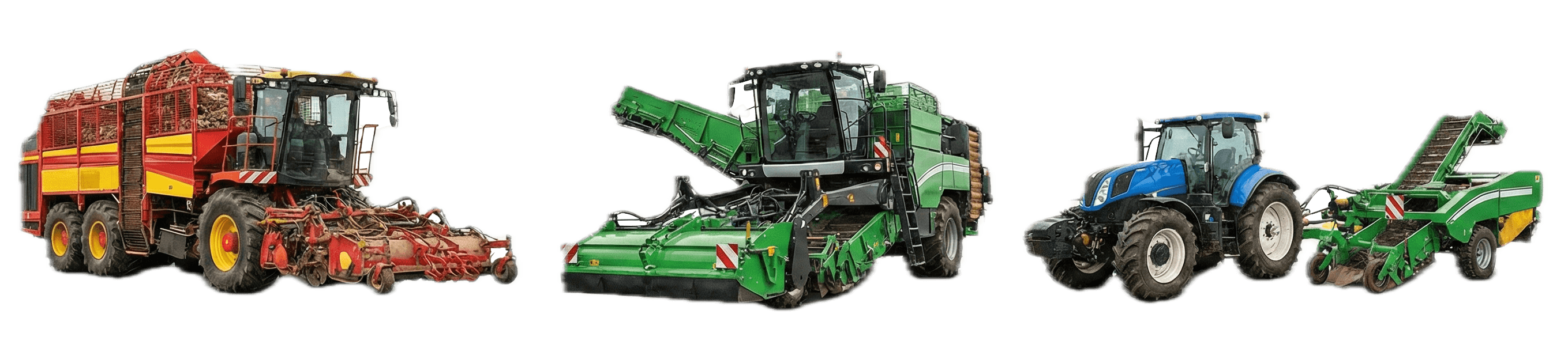 Agricultural harvesters with AR overlays showing crop type and size distribution